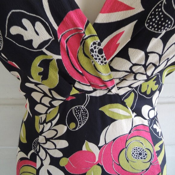 Pink Wheels Black & Pink Floral Abagail Retro 30s 40s Dress S - Picture 3 of 12